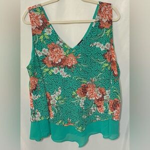 Torrid Green Floral Double Layer Chiffon Tank Top